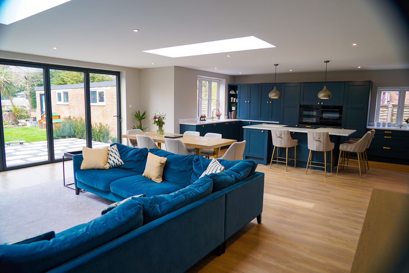 Rear extension living and dining space with garden views