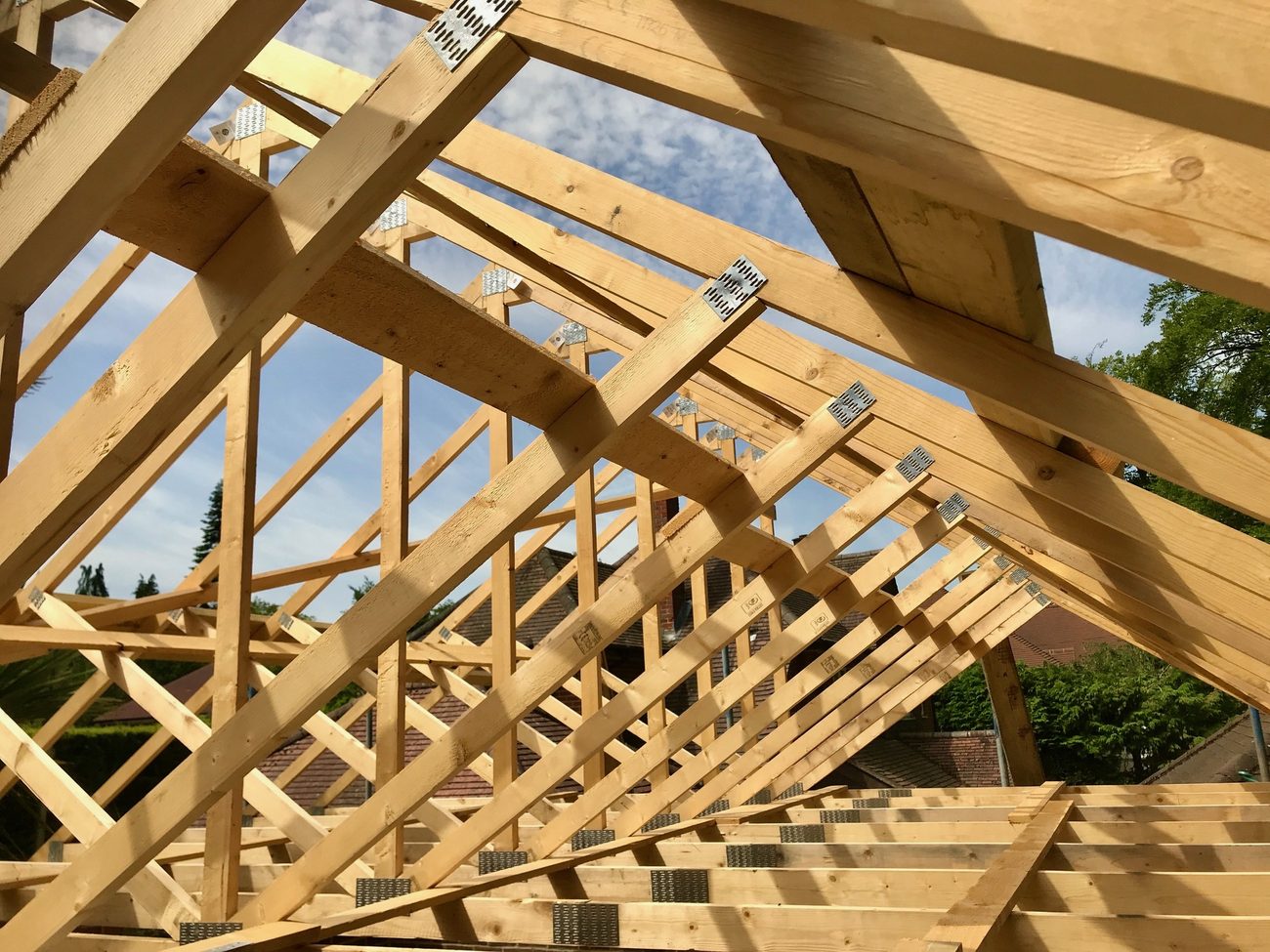 Timber roof structure being assembled on site